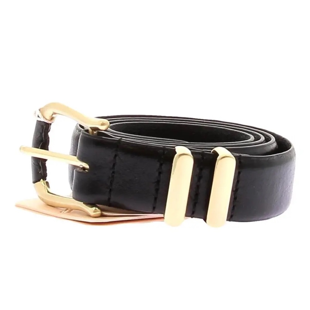 Sancia Black Leather Belt with Gold Buckle